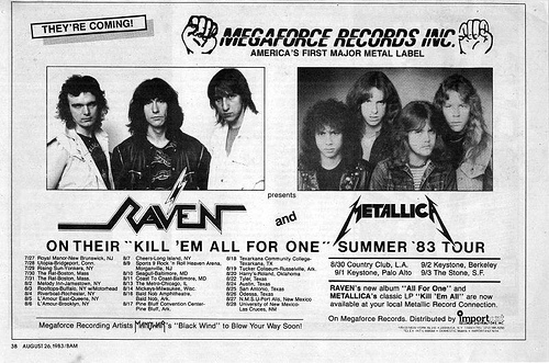 Kill 'Em All For One tour 1983 Raven and Metallica